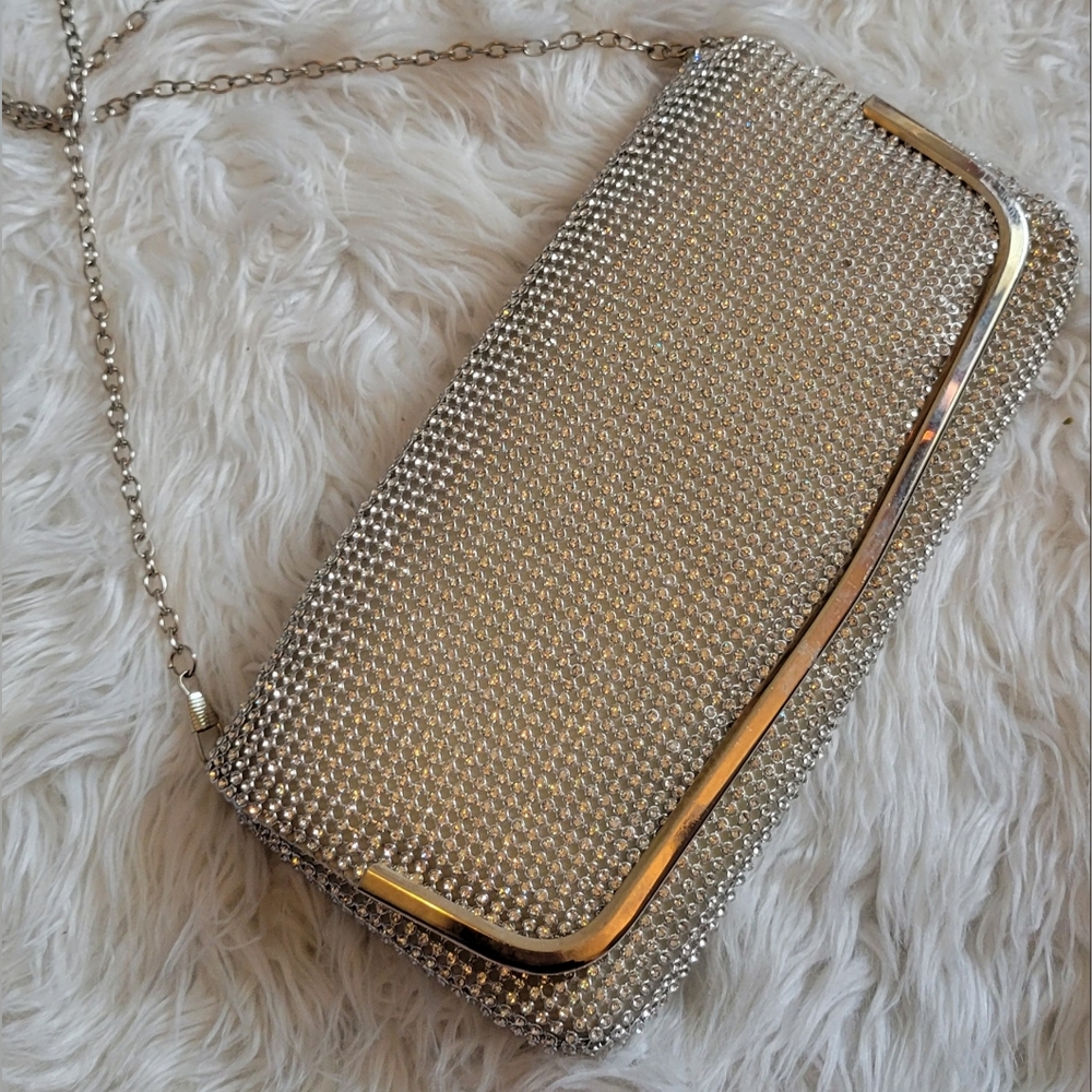 Lulu Townsend Silver Rhinestone Purse